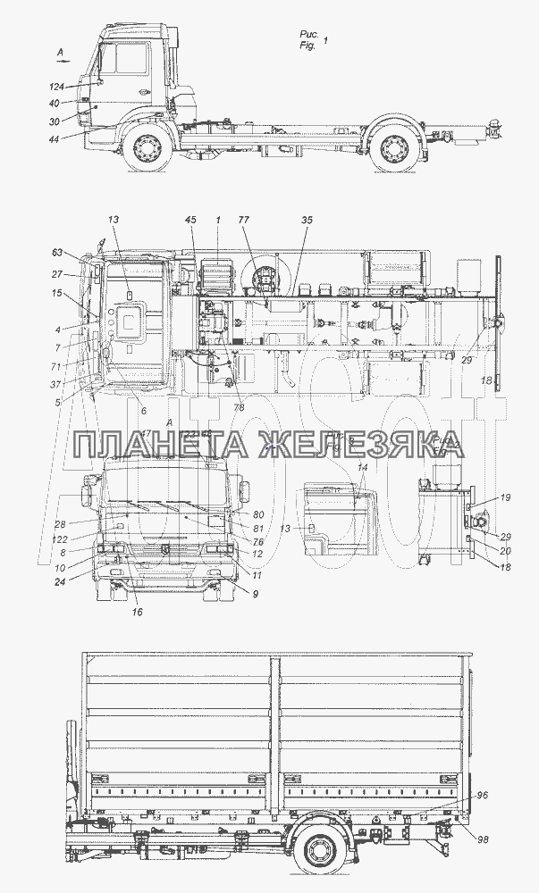 4308-3700001-27 Электрооборудование. Расположение на автомобиле КамАЗ-4308 (2008)